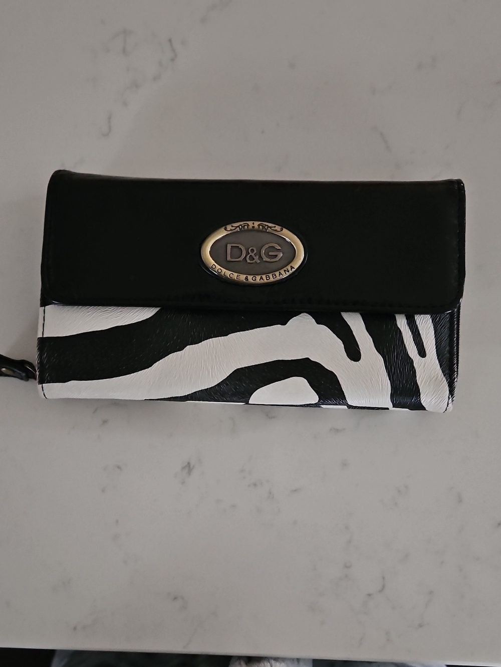 D&G Black and White Zebra Print Card Holder with Logo Plaque